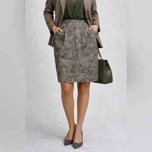 Vintage Anne Klein II Wool Jacquard Skirt Pleats Front Pockets size 8